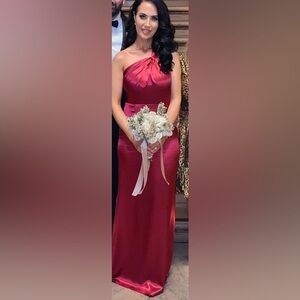 Lulu's Burgundy One-Shoulder Gown